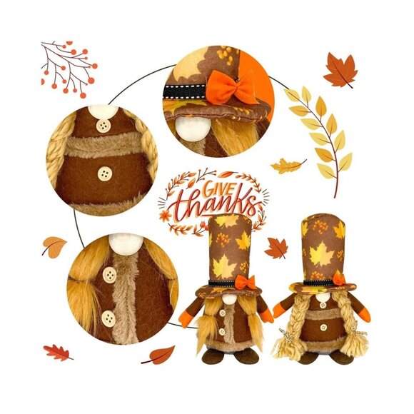 2 Pieces Fall Gnomes Plush Fall Thanksgiving Decorations for Home Table Décor - Picture 3 of 8